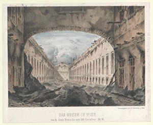The Odeon in Vienna after the Blaze on October 28, 1848 (coloured lithograph) by Unknown artist