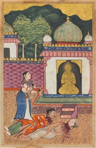 The princess discovers the dead bodies, with heads severed, of her husband and his Brahman friend, from a Tuti-nama (Tales of a Parrot): Thirty-fourth Night by Unknown artist
