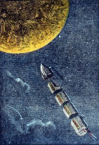 The Rocket Launched into Space Arriving at the Moon - Engraving in “From the Earth to the Moon” by Jules Verne by Unknown artist