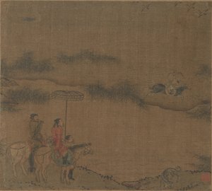 Three Horsemen Hunting Wild Geese by Unknown artist