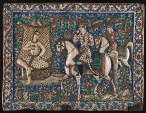 Tile Depicting Khusrau Happening upon Shirin Bathing by Unknown artist