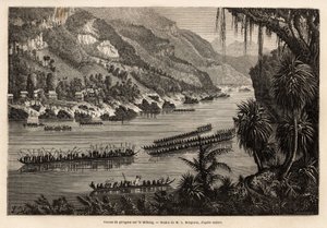 Traditional canoe race on the Mekong River by Unknown artist