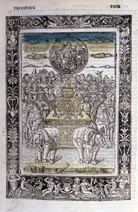 Triumph of the fame of Francesco Petrarca. Miniature. Bibl. Trivulziana, Milan