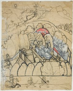 Two Ladies Converse at a Step-Well in a Walled Garden by Unknown artist