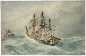 Two Three-Mast Ships on Stormy Sea