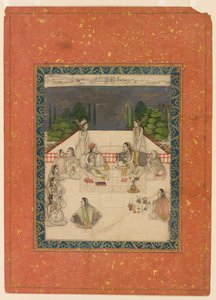 Two Women Seated on a Terrace, Surrounded by Attendants and Musicians by Unknown artist