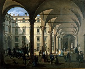 View of Arcivescovado court in Milan