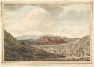 View of a Mountain, Near Hekla with a View of a Travelling Caravan by Unknown artist