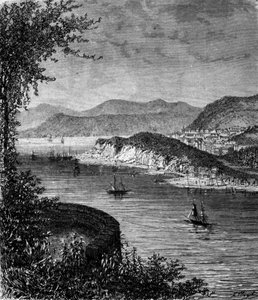 View of the St. Lawrence River in North America. 19th century engraving by Unknown artist