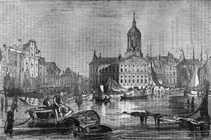 View of the city of Amsterdam and the old Town Hall in the 19th century