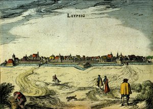 View of the city of Leipzig in Germany. 18th century engraving by Unknown artist