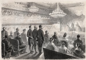 Visit of William I of Prussia to Compiegne: gala show at the palace theatre in the presence of Napoleon III - Engraving in 