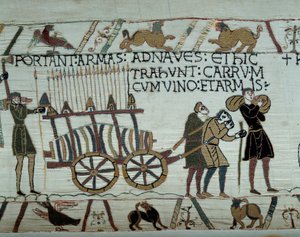 Weapons and Wine Brought to the Ships for the Conquest of England by William the Conqueror (Detail of the Bayeux Tapestry) by Unknown artist