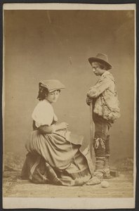 Woman Sewing While Boy Watches by Unknown artist
