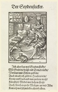 Woodcut (facsimile): An embroiderer at work