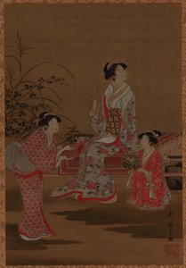 Young Woman with Two Girl Attendants Seated in a Garden by Unknown artist
