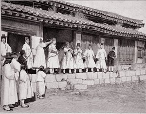 Bowmen in the Old Palace of Seoul, Korea, End of 19th Century by Unknown photographer