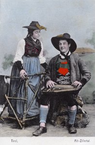 Couple in traditional costume, Alt - Zillertal, Tyrol by Unknown photographer