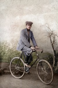 Fernand Ochse on a Bicycle, France, ca 1920