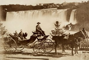 Men in a Carriage Stopped Near a Waterfall by Unknown photographer