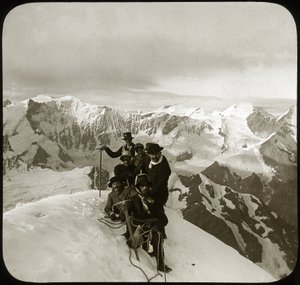 Mountaineering at the End of the 19th or Early 20th Century: Group of Mountaineers at the Summit of the Wetterhorn by Unknown photographer