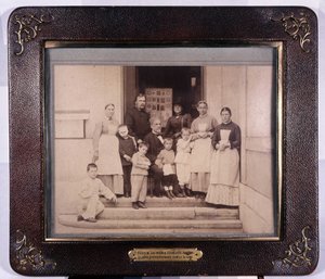 Pastor among English children treated preventively against rabies. Pastor Museum by Unknown photographer