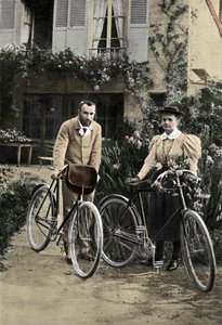 Pierre and Marie Curie in their garden by Unknown photographer