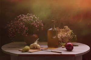 Harvest Table with Flowers by UstinaGreen
