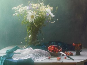 Wild Flowers Cherries Still Life by UstinaGreen