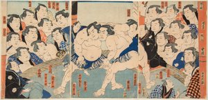 Sumo Wrestling Match between Wahigayama and Jimmaru by Utagawa Kunisada