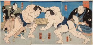 Wrestling Match Shiranui vs Jimmaku by Utagawa Kunisada