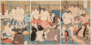 Sumo Wrestlers Shitaky Beya vs Hidenoyama by Utagawa Kunisada