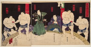 Combat of the Sumo Wrestlers Umegatan and Sakaigawa by Utagawa  Kuniaki