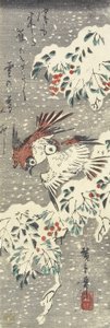 Heavenly Bamboo and Sparrows in Snow