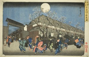 Cherry Blossoms at Night on Nakanocho in the Yoshiwara, from the series "Famous Places in the Eastern Capital" by Utagawa Hiroshige