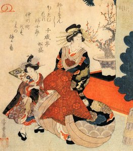 Courtesan and a Little Girl Ahead of a New-Year Decoration