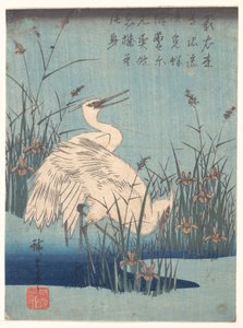 Egret in Iris and Grasses by Utagawa Hiroshige