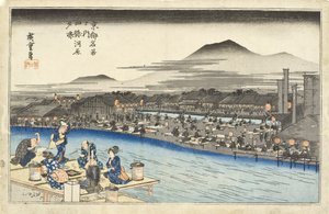 Enjoying the Evening Cool on the Riverbed at Shijō by Utagawa Hiroshige