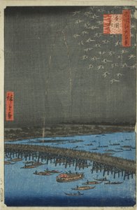 Fireworks at Ryogoku, from the series "One Hundred Famous Views of Edo"