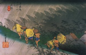 Travellers Surprised by Sudden Rain