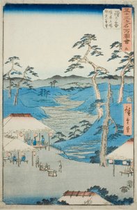 Hodogaya: Distant View of the Kamakura Mountains from the Rest House near the Boundary Tree, no. 5 from the series Famous Sights of the Fifty-three Stations by Utagawa Hiroshige