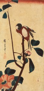Japanese Tit on Camellia Branch by Utagawa Hiroshige
