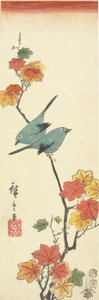 Japanese White-eyes on a Maple Branch, 1854