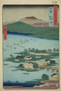 Kaga Province: The Fishing Fires on Lake Renko, One of the Eight Scenic Views of Kanazawa, from the series "Famous Places in the Sixty-odd Provinces"