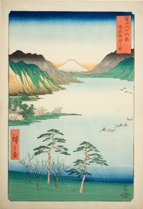 Lake Suwa in Shinano Province, from the series Thirty-six Views of Mount Fuji by Utagawa Hiroshige