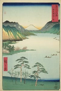 Lake Suwa in Shinano Province (from the series "Thirty-six Views of Mount Fuji") by Utagawa Hiroshige