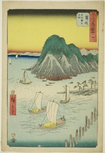 Maisaka: Ferryboats Crossing the Sea at Imagiri, no. 31 from the series "Famous Sights of the Fifty-three Stations," also known as the Vertical Tokaido by Utagawa Hiroshige
