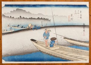 Mitsuke on the Tenryu River in Morning Mist, Plate 29 from the Series: Fifty-Three Stages of the Tokaido by Utagawa Hiroshige