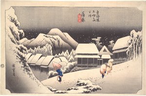 Night Snow at Kanbara, from the series Fifty-three Stations of the Tōkaidō by Utagawa Hiroshige