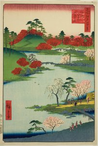 Opening of the Garden at Fukagawa Hachiman Shrine, from the series "One Hundred Famous Views of Edo" by Utagawa Hiroshige
